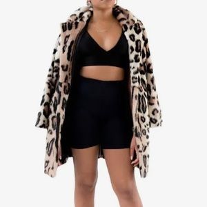 Kendall & Kylie Leopard Print Faux Fur Mid Length Coat